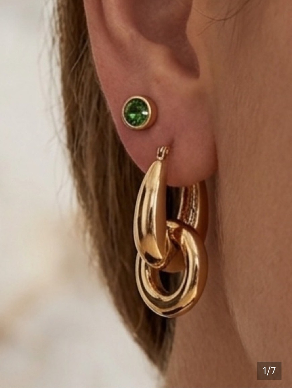 😍SHOW SPECIALE17 Joe Fresh Green Stud Goldtone Hoop Earrings 2 Pack